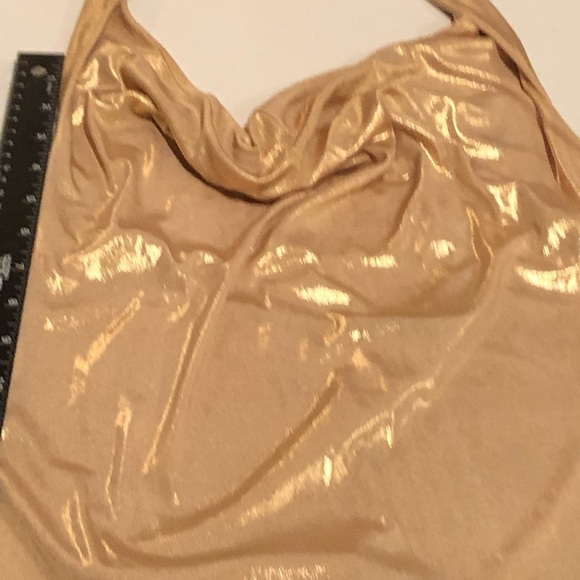 Boston Proper size large gold metallic halter draped neckline lots of stretch - Picture 3 of 6
